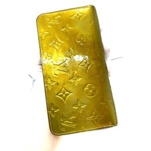 Louis Vuitton Monogram Vernis Zippy Zip Around Long Wallet Givre Yellow Green